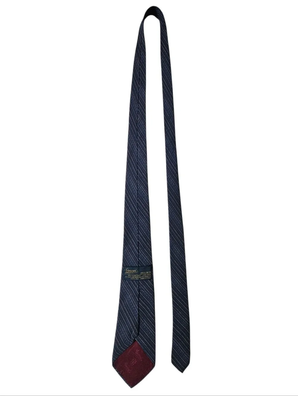 GUCCI 80s Vintage 100% Silk Striped Blue Red Jacquard Crest Logo Tie